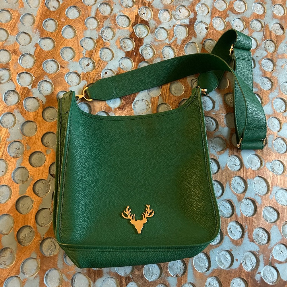 Taxidermy Green Crossbody Bag with Deer Accent